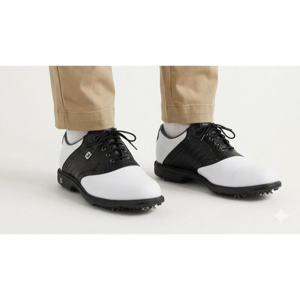FootJoy eComfort Saddle Golf Shoes Mens 10.5 White Black 57783 Classic Spiked